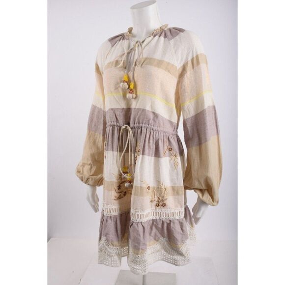 Hemant & Nandita Womens Mana Dress S Embroidered Striped Boho Chic India NWT - Picture 4 of 7